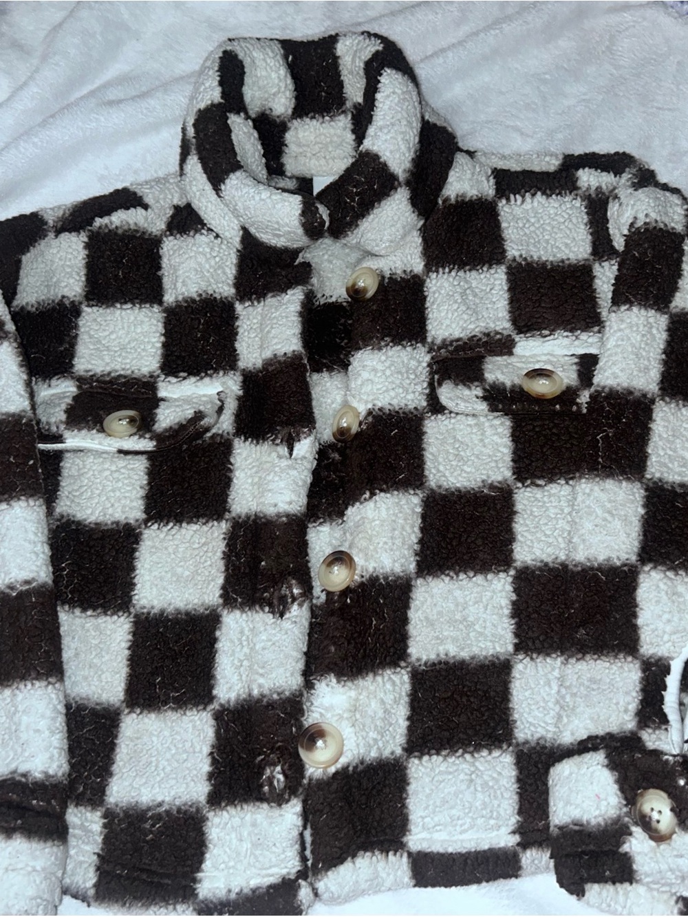 wonder nation Brown & White Check Sherpa Puffer Jacket